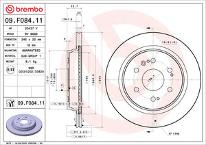 Brembo OE 09.F084.11 21 22 fits Cadillac Escalade/2022 GMC Sierra 1500/21-22 Yuk