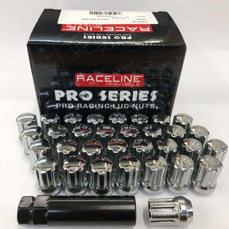 Raceline L73809DA8NV 14x1.50mm Spline Chrome Lug Nuts (32 Pack)