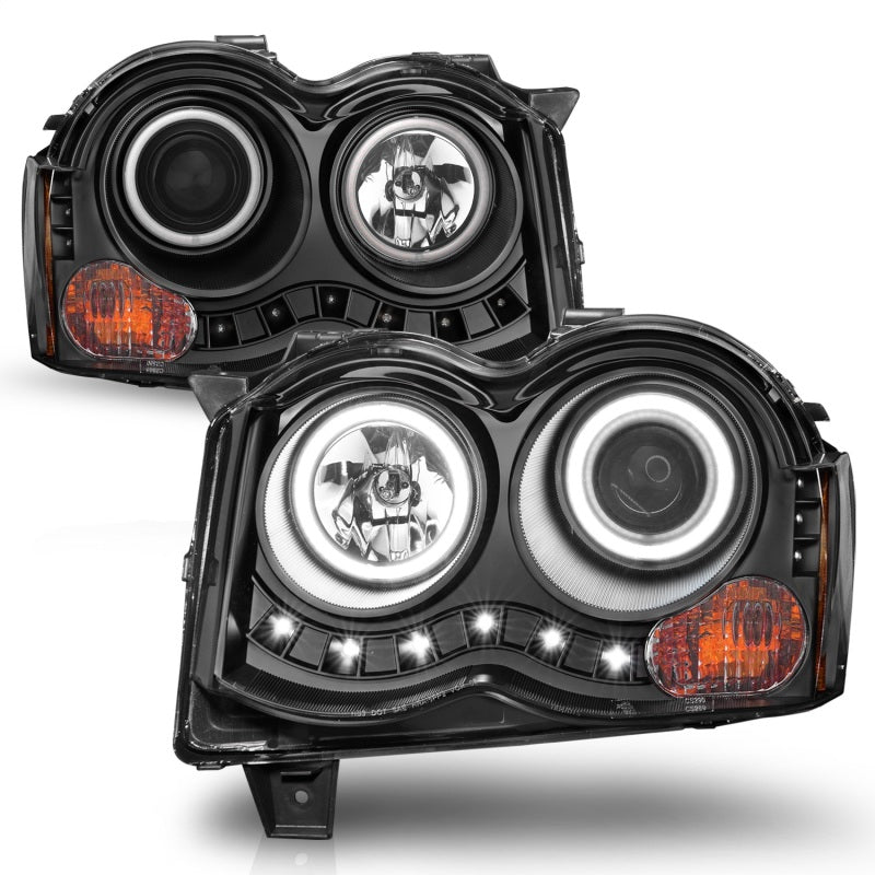 ANZO 111213 2010 fits Jeep 08-20 Grand Cherokee Projector Headlights w/ Halo Black (CCFL)