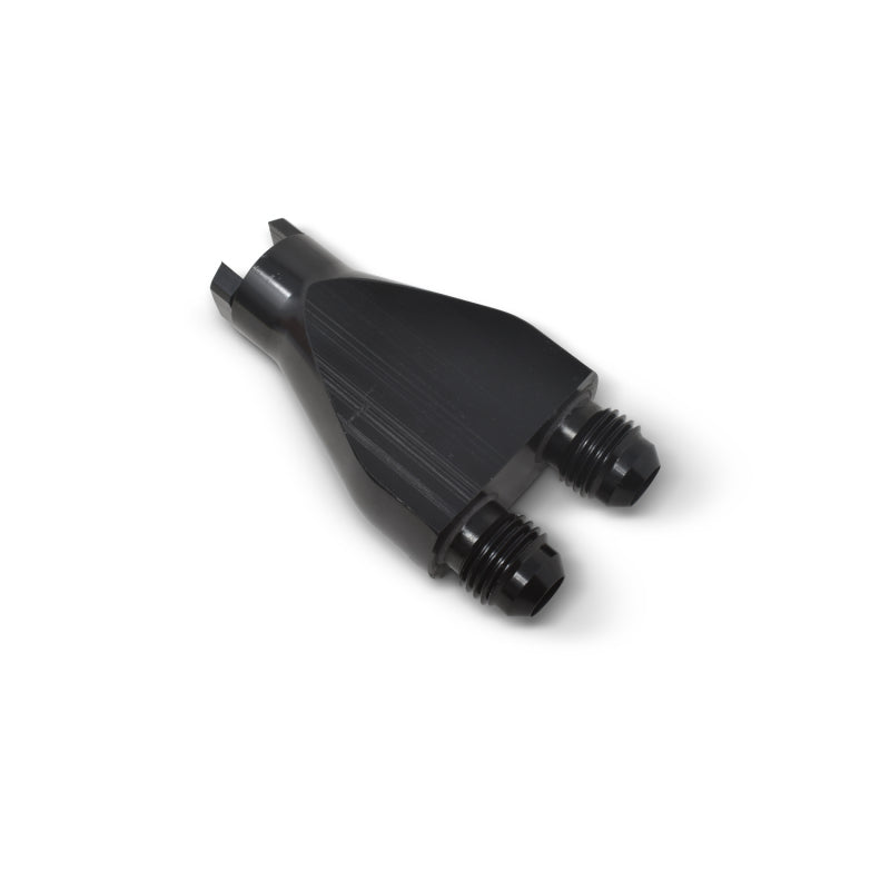 Russell 644143 Performance Billet Y-Block Adapter 3/8in SAE Qick Disconnect (2) -6AN Male Flare Black