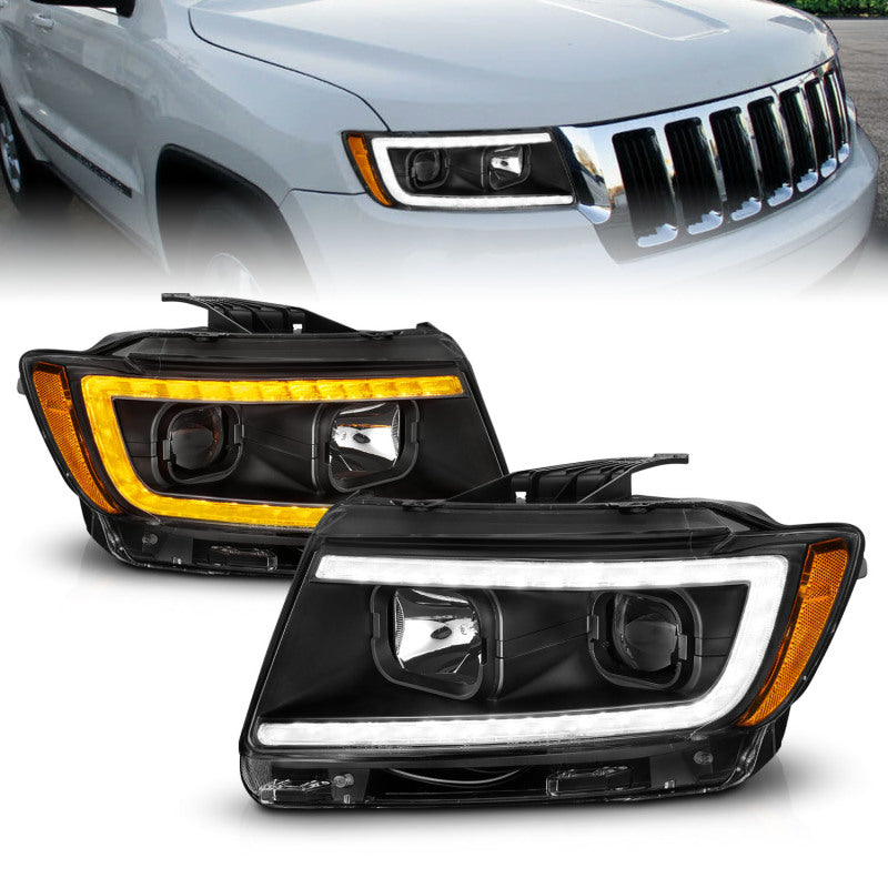 ANZO 111568 fits Jeep 11-13 Grand Cherokee (Factory Halogen Only) Projector Headlights w/Light Bar Swtchbk Black