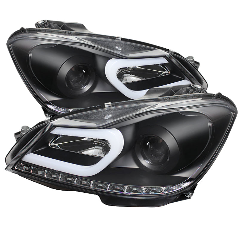 Spyder 5074249 fits Mercedes Benz W204 C-Class Projector Halogen Model- DRL Blk