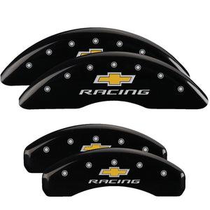 MGP 14241SBRCBK 4 Caliper Covers Engraved F & R fits Chevy Racing Black Finish S