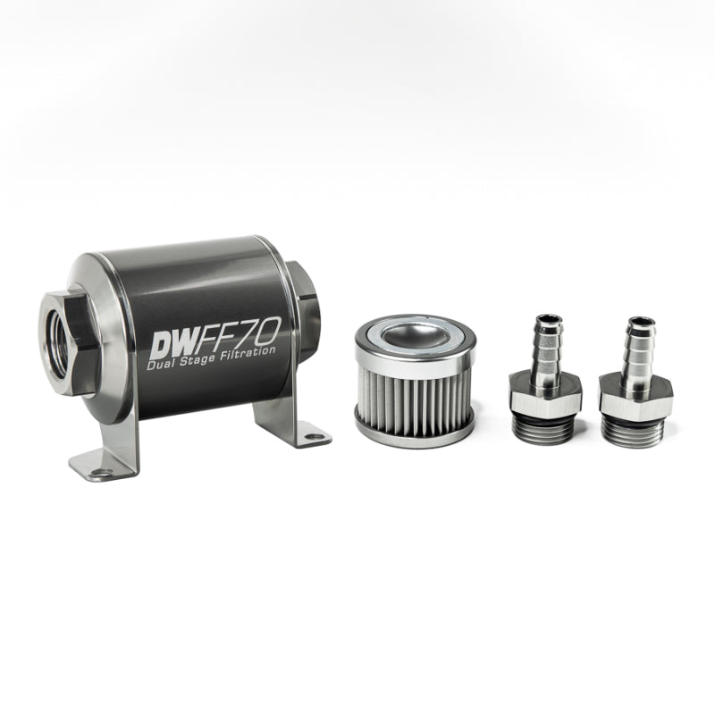 DeatschWerks 8-03-070-010K-38 Stainless Steel 3/8in 10 Micron Universal Inline Fuel Filter Housing Kit (70mm)