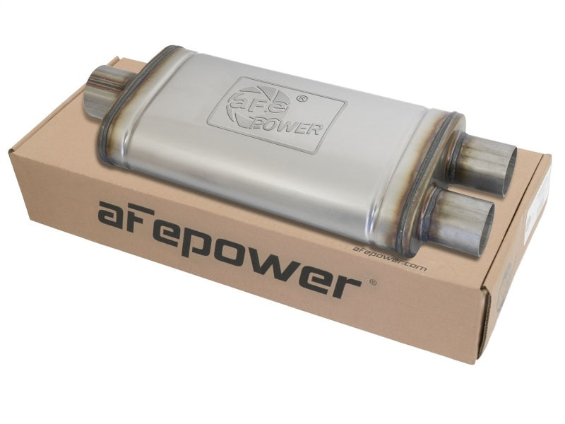 AFE 49M00018 rce XP SS Muffler 3in Center Inlet / 2.5in Dual Outlets 18in L x 9