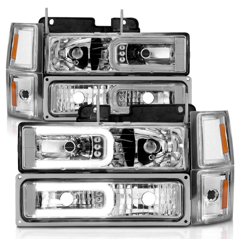 ANZO 111529 fits Chevrolet 88-98 C1500 Crystal Headlights w/Light Bar Chrome Housing w/ Signal Side Markers 8Pcs