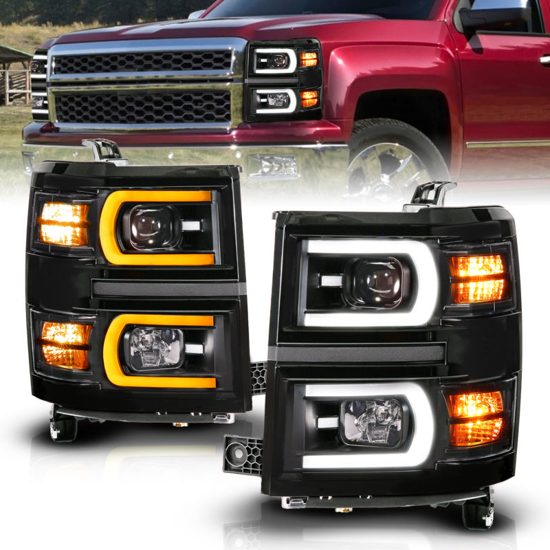 Anzo 111617 14-15 fits Chevy Silverado 1500 Black Dual Switchback+Sequential LED Tube Sq. Projector Headlights