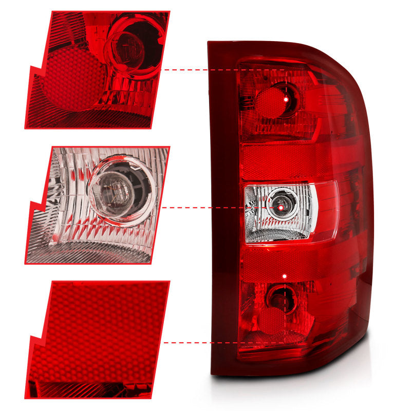 ANZO 311303 2013 fits Chevy 07-20 Silverado Taillight Red/Clear Lens (OE Replacement)