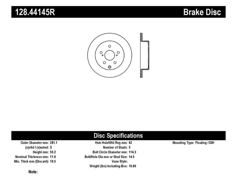 Stoptech 128.44145R Drilled Sport Brake Rotor