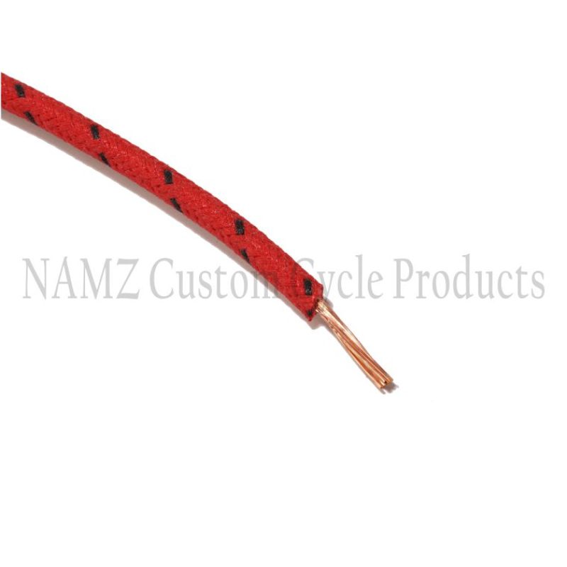 NAMZ NCBW-20 OEM Color Cloth-Braided Wire 25ft. Pack 16g - Red w/Black Tracer