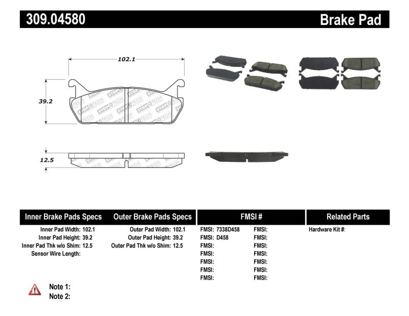 Stoptech 309.0458 Performance 90-93 fits Mazda Miata Rear Brake Pads D525