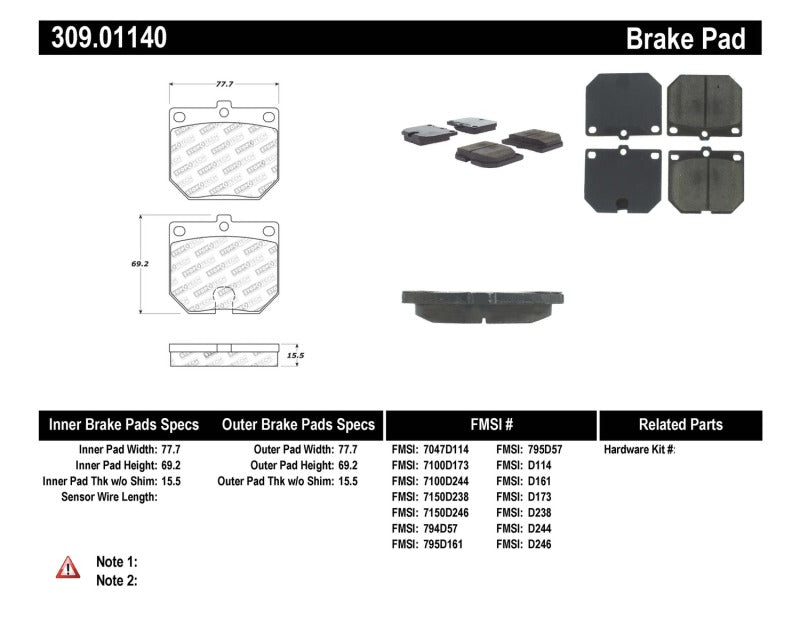 Stoptech 309.0114 Performance Brake Pads