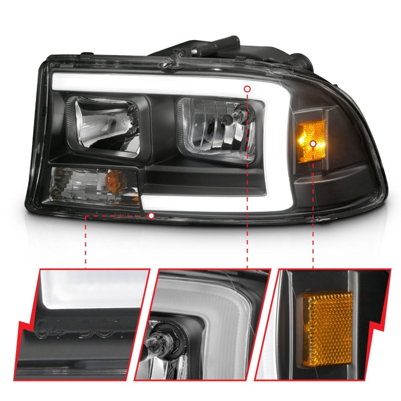 ANZO 111591 fits Dodge 97-04 Dakota/Durango Crystal headlight Set w/ Light Bar Black Housing