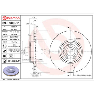 Brembo OE 09.D980.11 20 23 fits Mercedes-Benz GLE350/20-21 GLE450/GLE580 UV Coat