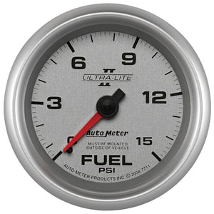 AutoMeter 7711 Autometer Ultra-Lite II 2 5/8in 0-15 PSI Mechanical Fuel Pressure Gauge