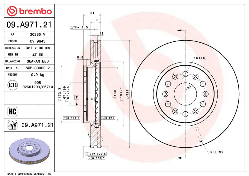 Brembo OE 09.A971.21 18 22 Buick Enclave 19 22 fits Chevrolet Blazer/18-22 Trave