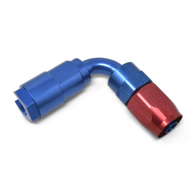 Russell 611220 Performance 3/8in SAE Quick Disc Female to -6 Hose Red/Blue 90 Degree Hose End