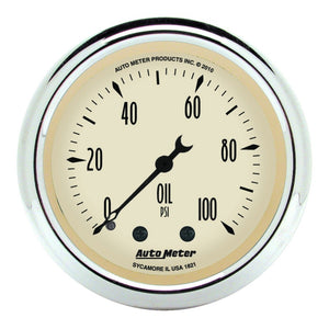 AutoMeter 1821 Autometer Antique Beige 52.4mm 0-100 PSI Mechanical Oil Pressure Gauge
