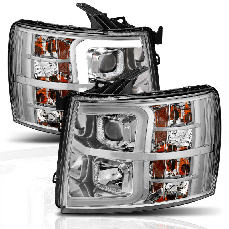 ANZO 111411 fits Chevrolet 07-13 Silverado 1500/2500/3500 Proj Headlights w/ Plank Style Switchback Chrome w/Amb