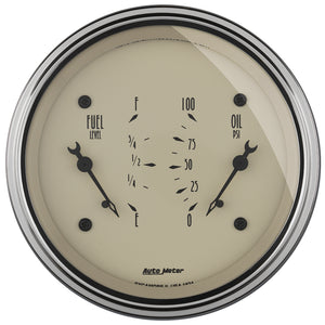 AutoMeter 1824 AutoMeter Gauge Dual Fuel & Oilp 3-3/8in. 0 Ohm(e) to 90 Ohm(f)& 100PSI Elec Antq Beige