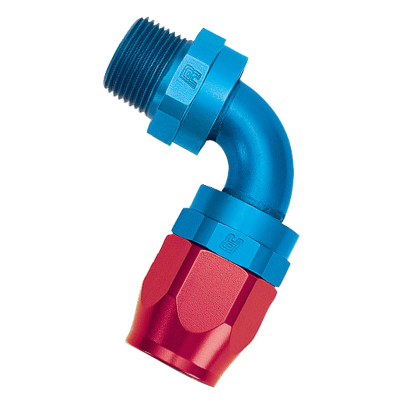 Russell 612120 Performance -10 AN Red/Blue 90 Deg Full Flow Swivel Pipe Thread Hose End (With 1/2in NPT)