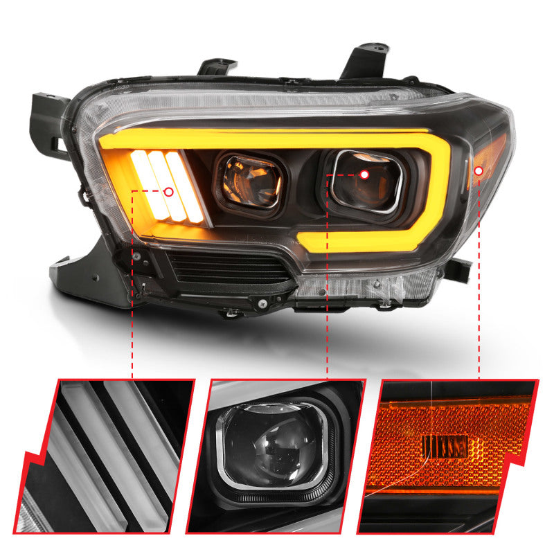 ANZO 111396 2017 fits Toyota 16-20 Tacoma Projector Headlights w/ Plank Style Switchback Black w/ Amber