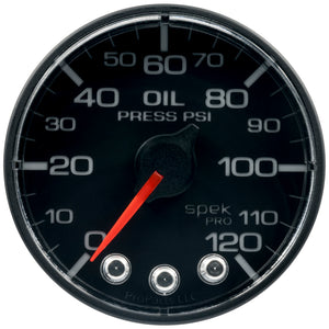 AutoMeter P325324 Autometer Spek-Pro Gauge Oil Press 2 1/16in 120psi Stepper Motor W/Peak & Warn Blk/Blk