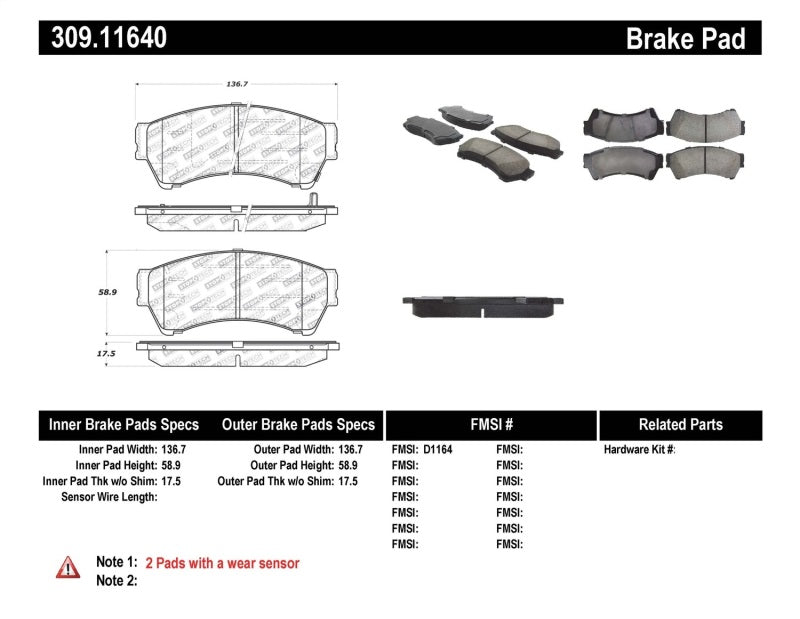 Stoptech 309.1164 Performance 06-10 Ford Fusion / 07-10 Lincoln MKZ / 06-09 Mazda 6 Front Brake Pads