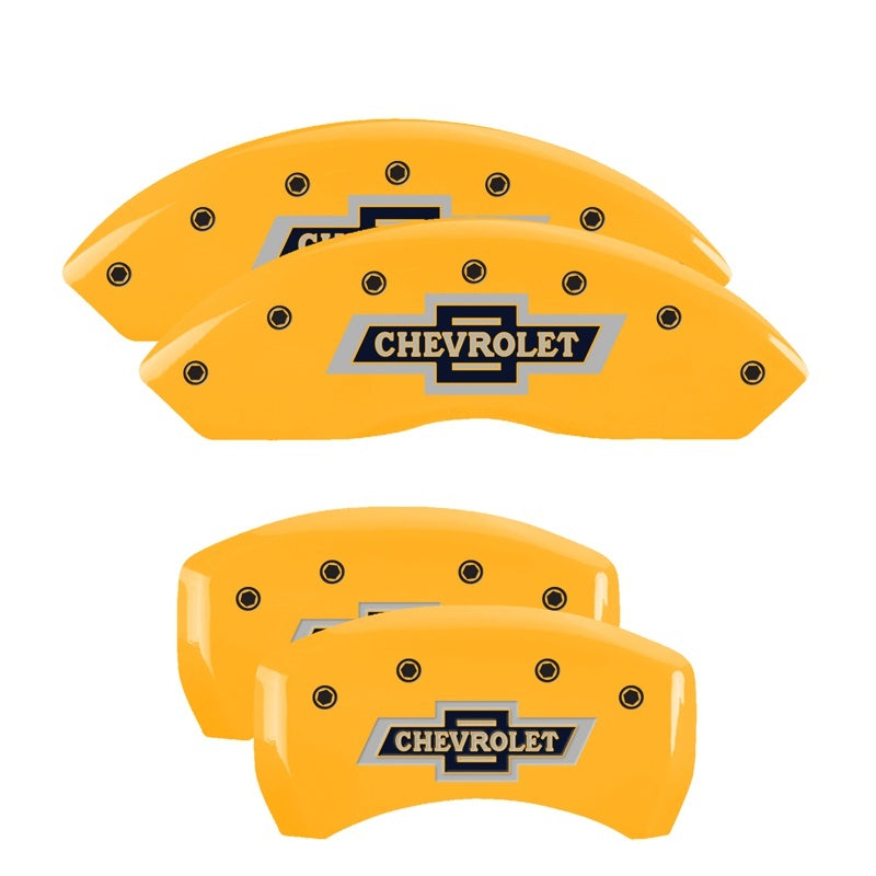 MGP 14247SBANYL 4 Caliper Covers Engraved F & R 100 Anniversary Yellow Finish Bl
