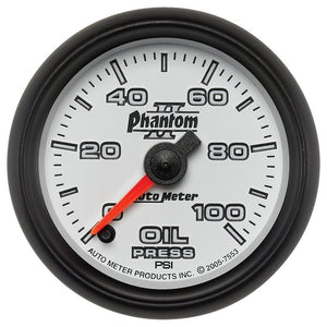 AutoMeter 7553 Autometer Phantom II 52mm Full Sweep Electronic 0-100 PSI Oil Pressure Gauge