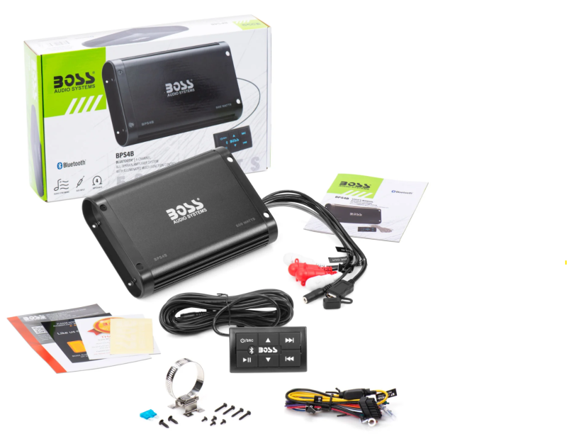 Boss fits Audio BPS4B Systems 4 Channel ATV Bluetooth Amplifier - Weather Resistant