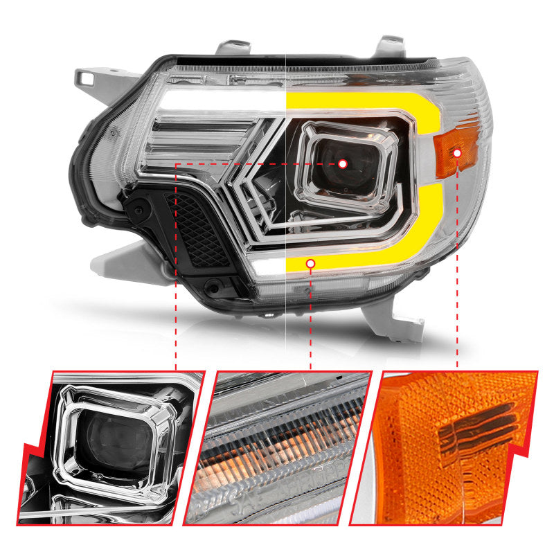 ANZO 111557 fits Toyota 12-15 Tacoma Projector Headlights - w/ Light Bar Switchback Chrome Housing