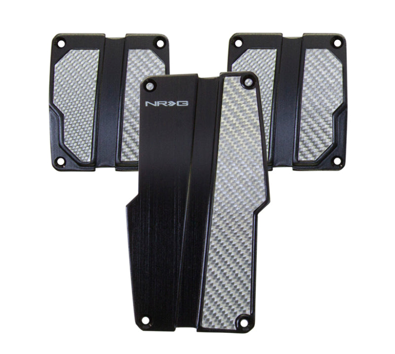 NRG PDL-100BK Brushed Aluminum Sport Pedal M/T - Black w/Silver Carbon