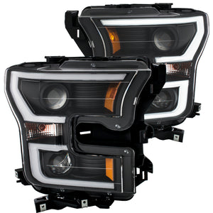 ANZO 111347 2015-2016 fits Ford F-150 Projector Headlights w/ Plank Style Design Black w/ Amber