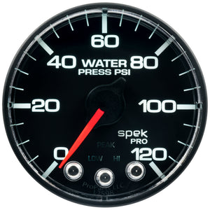 AutoMeter P345324 Autometer Spek-Pro Gauge Water Press 2 1/16in 120psi Stepper Motor W/Peak & Warn Blk/Blk