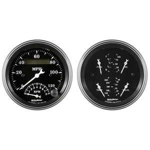 AutoMeter 1720 Auto Meter Gauge Kit 2 pc. Quad & Tach/Speedo 3 3/8in Old Tyme Black
