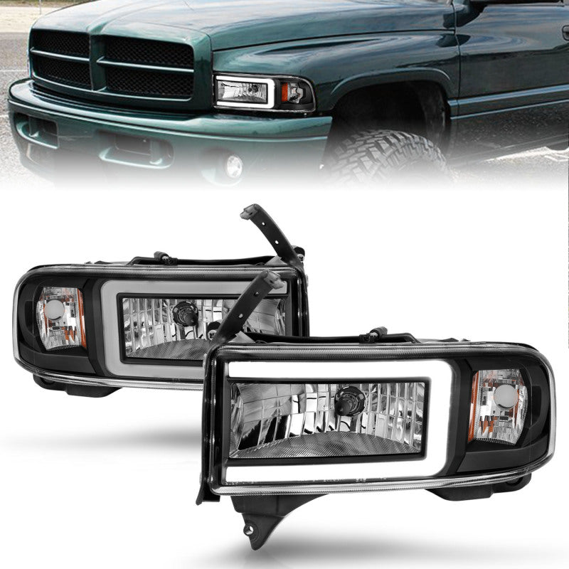 ANZO 111554 fits Dodge 94-02 RAM Crystal Headlight - w/ Light Bar Black Housing