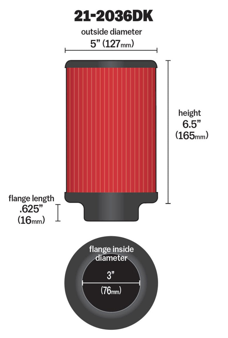 AEM 21-2036DK Aif Filter, 3inFLG/ 5inOD/ 6-1/2inH Dry Flow