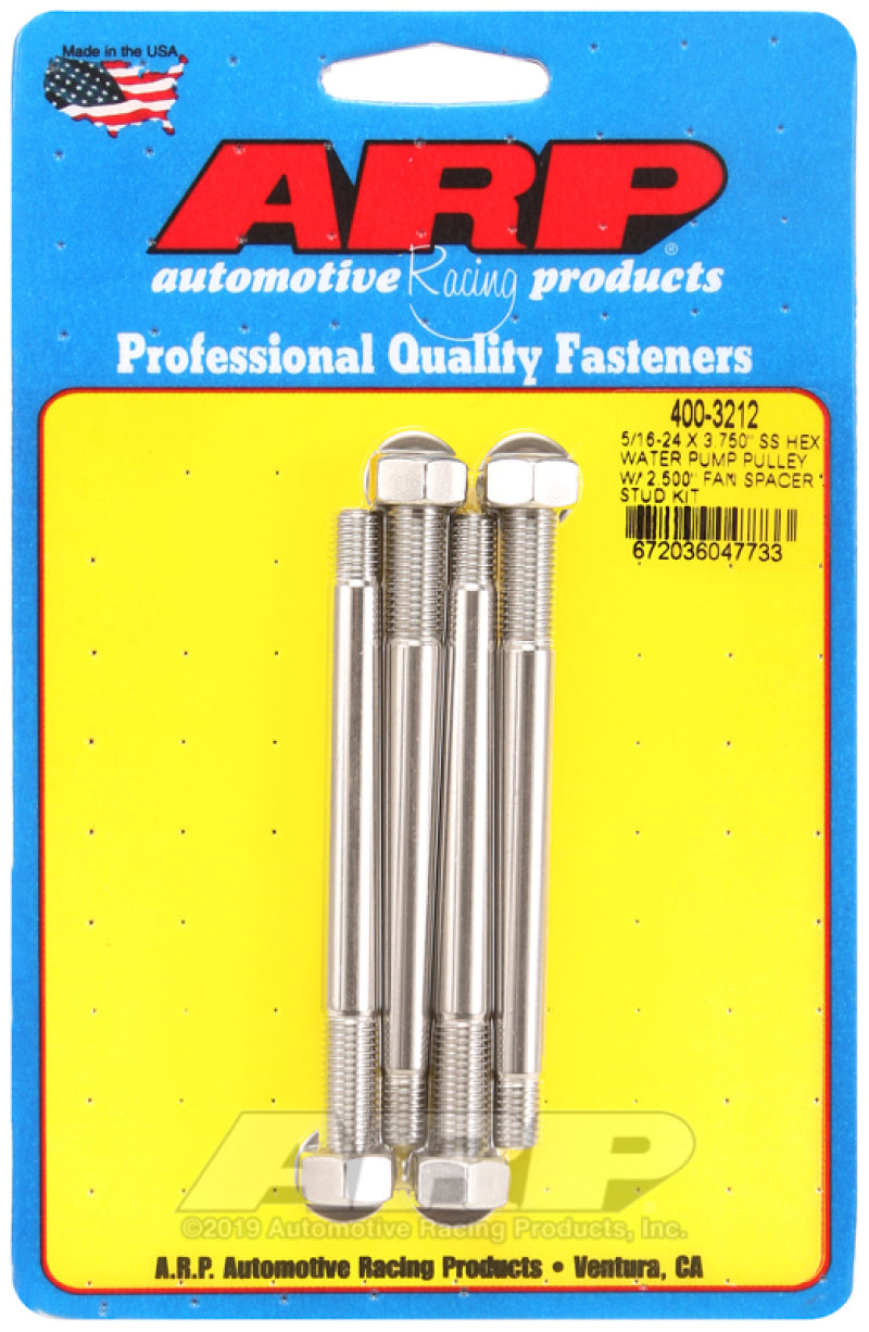 ARP 400-3212 5/16-24 X 3.750 SS Hex Water Pump Pulley w/ 2.500in Fan Spacer Stu