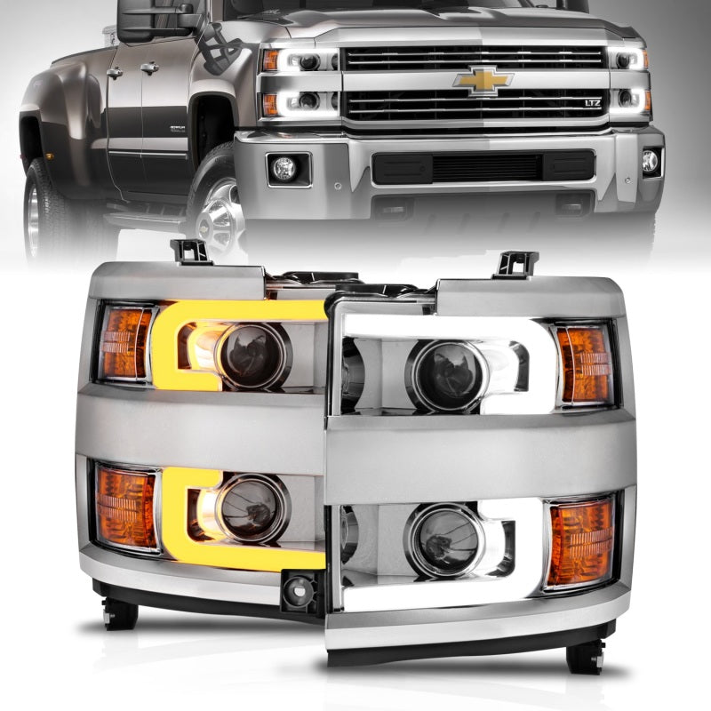 ANZO 111366 Projector Headlights fits Chevrolet 15-17 Silverado 2500HD / 3500HD Chrome w/ Chrome Rim