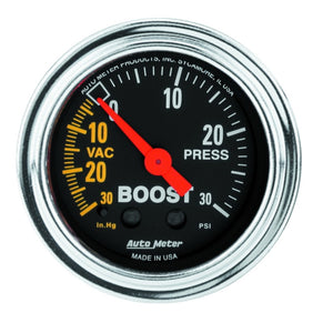 AutoMeter 2403 AutoMeter Gauge Vac/Boost 2-1/16in. 30Inhg-30PSI Mechanical Traditional Chrome