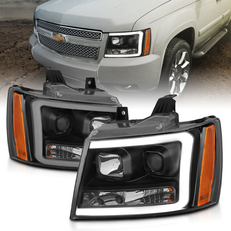 ANZO 111402 fits Chevy 07-14 Tahoe Projector Headlights w/ Plank Style Design Black w/ Amber