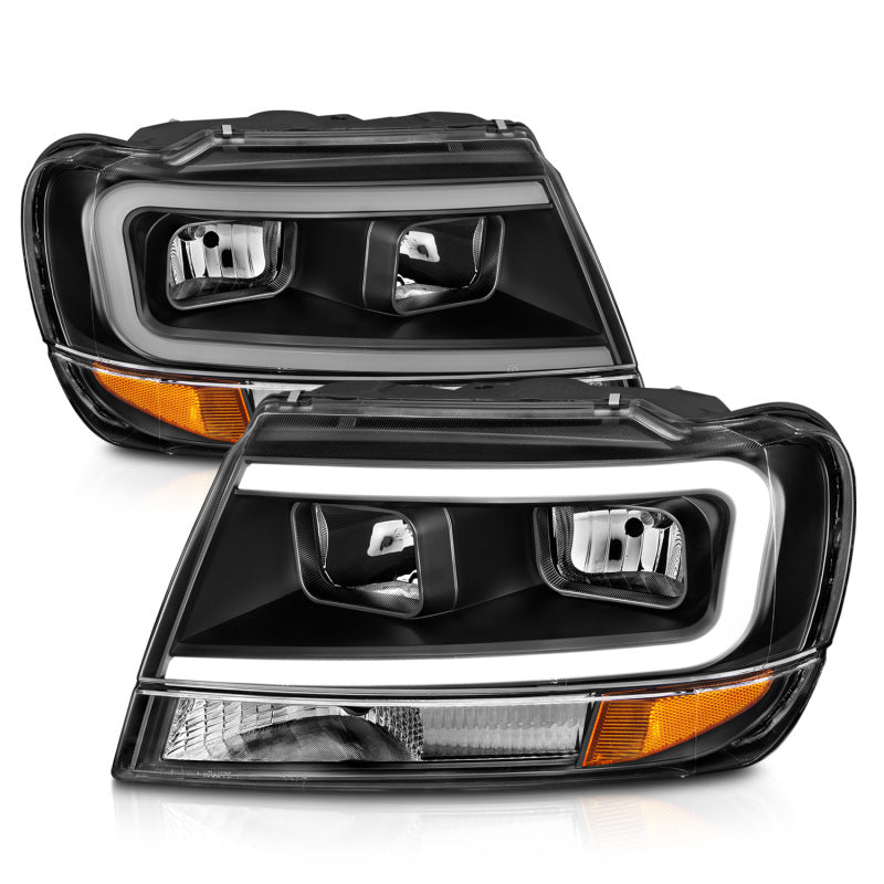 ANZO 111537 fits Jeep 99-04 Grand Cherokee Crystal Headlights - w/ Light Bar Black Housing