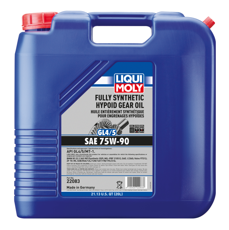 LIQUI MOLY 22083 20L Fully Synthetic Hypoid Gear Oil (GL4/5) 75W90