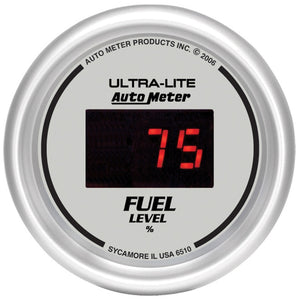 AutoMeter 6510 Autometer Ultra-Lite Digital 2-1/16in 0-280 OHM Silver Dial w/ Red LED Programmable Fuel Level Gage