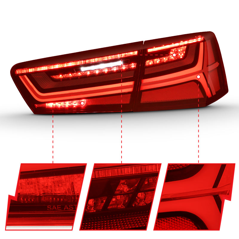 ANZO 321353 2018 fits Audi 12-20 A6 LED Taillight Black Housing Red/Clear Lens 4 pcs (Sequential Signal)