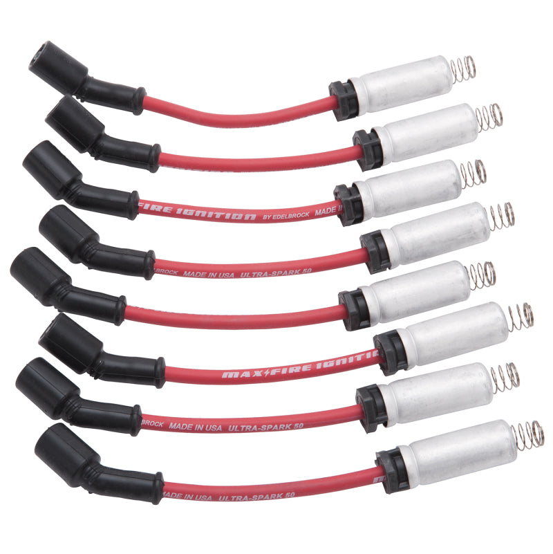 Edelbrock 22715 Spark Plug Wire Set Ls Kit w/ Metal Sleeves 99-15 50 Ohm Resistance Red Wire (Set of 8)