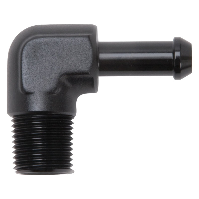 Edelbrock 8167 Hose End 90-Deg 3/8In NPT to 3/8In Barb Black Anodize