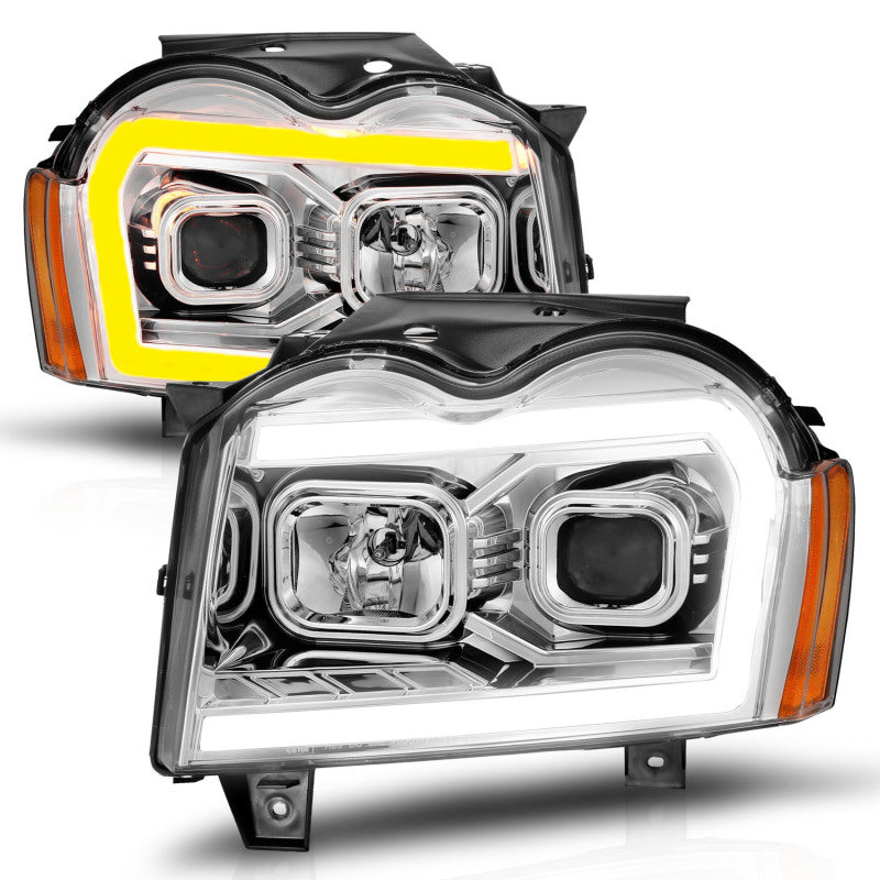 ANZO 111544 fits Jeep 05-07 Grand Cherokee Projector Headlights - w/ Light Bar Switchback Chrome Housing