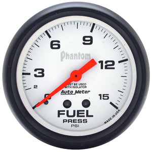 AutoMeter 5813 Autometer Phantom 2 5/8in 15psi Mechanical w/ Isolator Fuel Pressure Gauge